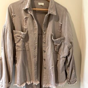 Distressed grey denim shaket